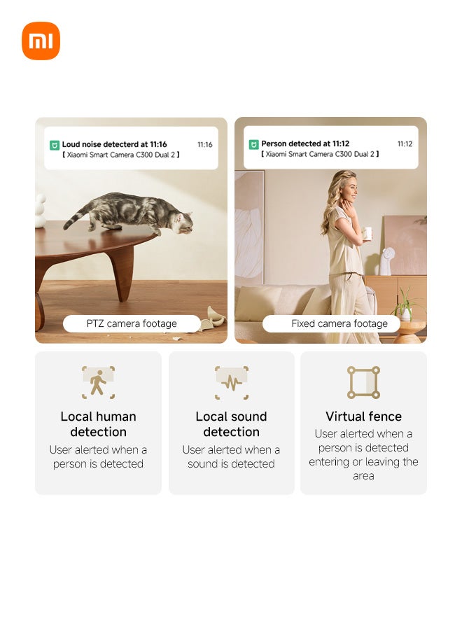 Xiaomi Smart Camera C300 Dual | 6 mm Telephoto lens | 2.8 mm Short-focus lens | 3MP Both Camera | White - Image 4