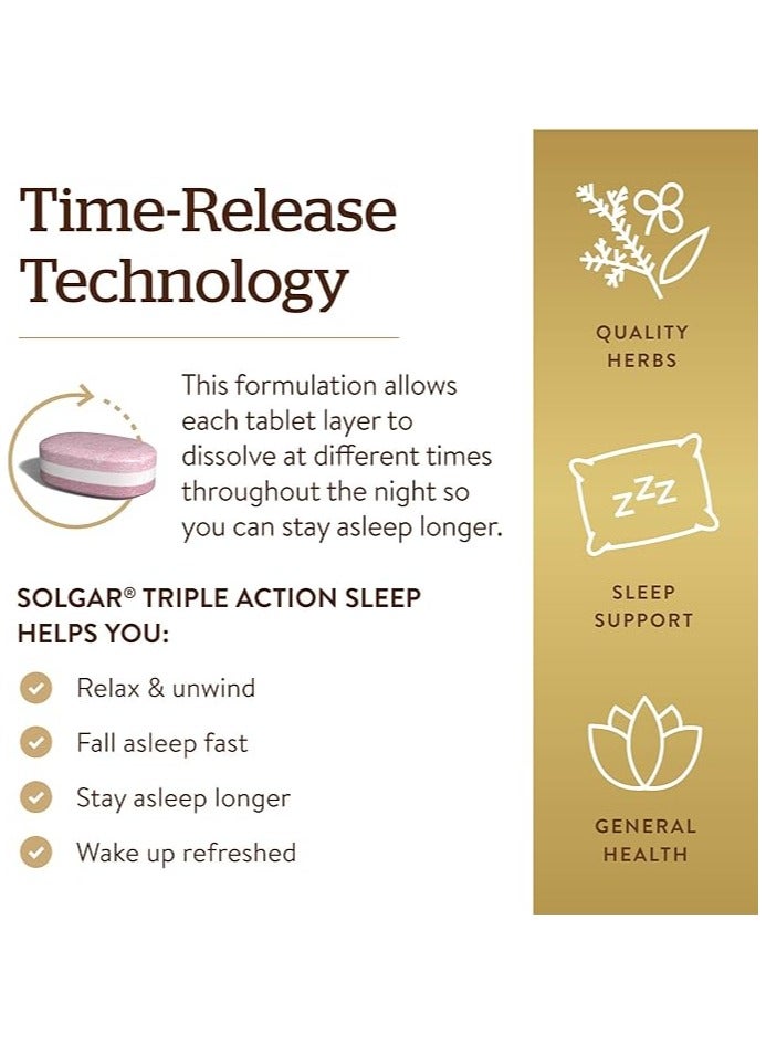Solgar Triple Action Sleep, 60 Tri-Layer Tablets - Time-Release Melatonin And L-Theanine Plus Herbal Blend Helps You Relax, Fall Asleep Fast, Stay Asleep Longer - Non-GMO, Gluten Free - 60 Servings - Image 4