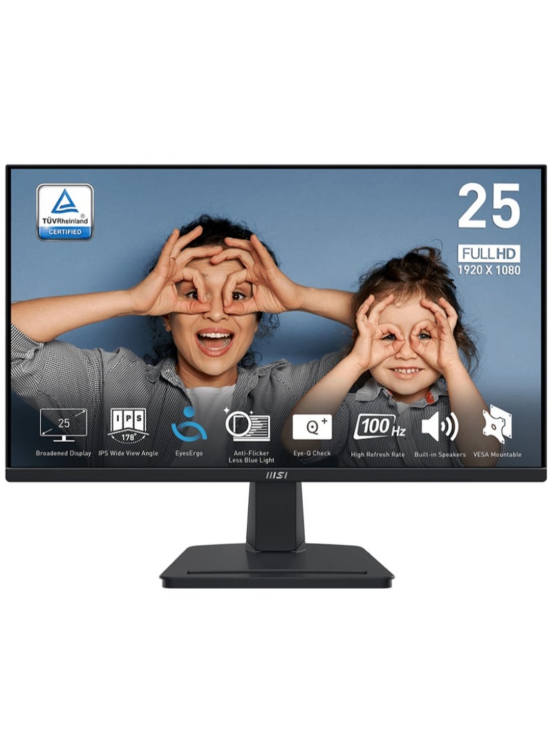 MSI - Pro MP251 Business Productivity Monitor, 24.5" FHD IPS Display, 100Hz Response Time, 1ms (MPRT) Response Time, Adaptive Sync Support, Built-In 2x 2W Speaker Blac - Image 1