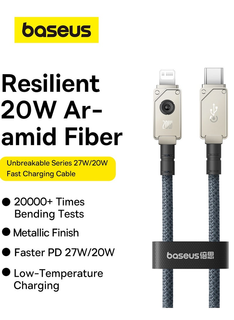 Baseus - PD 20W USB C to Lightning Cable, Unbreakable Series Aramid Fiber Braided Fast Charging & High-Speed 480Mbps Data Transfer Cable for iPhone 14 Pro Max, iPhone 13-6 Series, iPad, Air Pods, Durable, Tangle-Free, Fast Charging & Safe Performance White / Grey - Image 1