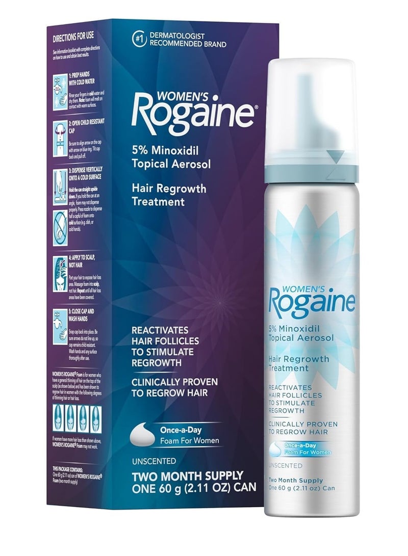 Rogaine 5% Minoxidil Foam, Topical Once-A-Day Hair Loss Treatment for Women to Regrow Fuller, Thicker Hair, Unscented, 2-Month Supply, 2.11 oz 60 gramsgrams - Image 1