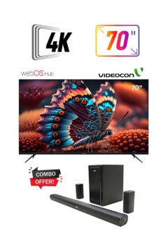 70 Inch Edgeless 4K UHD WebOs Smart TV A+ Grade Panel With Magic Remote + 5.1 CH Soundbar With Wireless Subwoofer Combo E70ELWO1100+TH-N430B Black