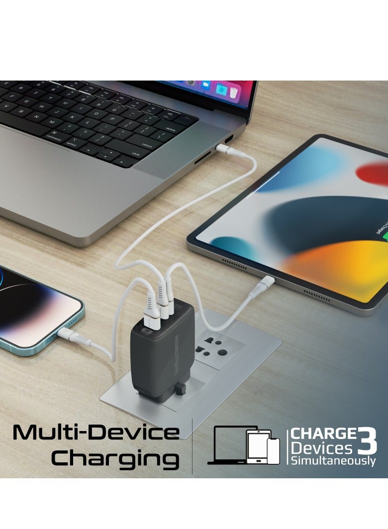 PROMATE USB-C Charger, Premium GaNFast Technology 120W Type-C Power Delivery Adapter with Dual USB-C Ports, QC 3.0 USB Port, Adaptive Charging, Smaller Design and Surge Protect for Smartphones, Laptops, PowerPort-120 Black - Image 3