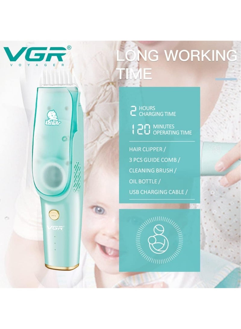 في جي آر V-151 Kids Hair Clipper With Ceramic Blades Ultra Low Noise Run Time: 120 Minutes (Aqua Green) - Image 4