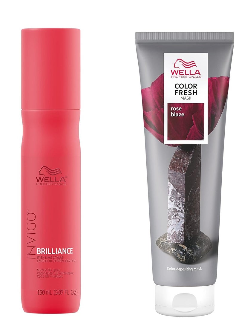 ويلا قناع لون فريش للمحترفين، لهب الورد، ظل طبيعي، لون مؤقت، خالي من الضرر، قناع شعر يودع اللون مع زيت الأفوكادو + رذاذ حماية اللون المعجزة من إنفيغو بريلينس بي بي - Image 1