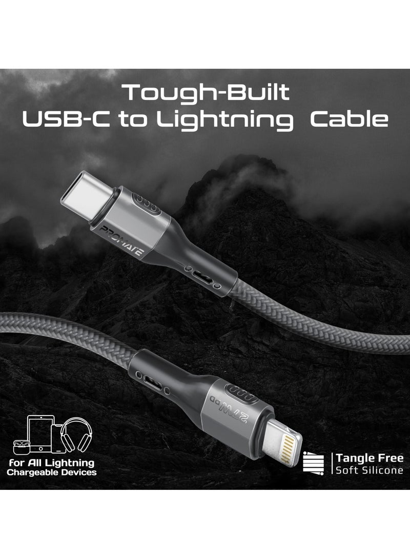 PROMATE - USB-C to Lightning Cord, Ultra-Fast 27W PD Charging Cable with Slim Connector Housing, 480Mbps Sync And Charge and 1.2m Heavy-Duty Braided Wire for USB-C Smartphones, Tablets, Laptops, FletchLink-Ci Black - Image 1