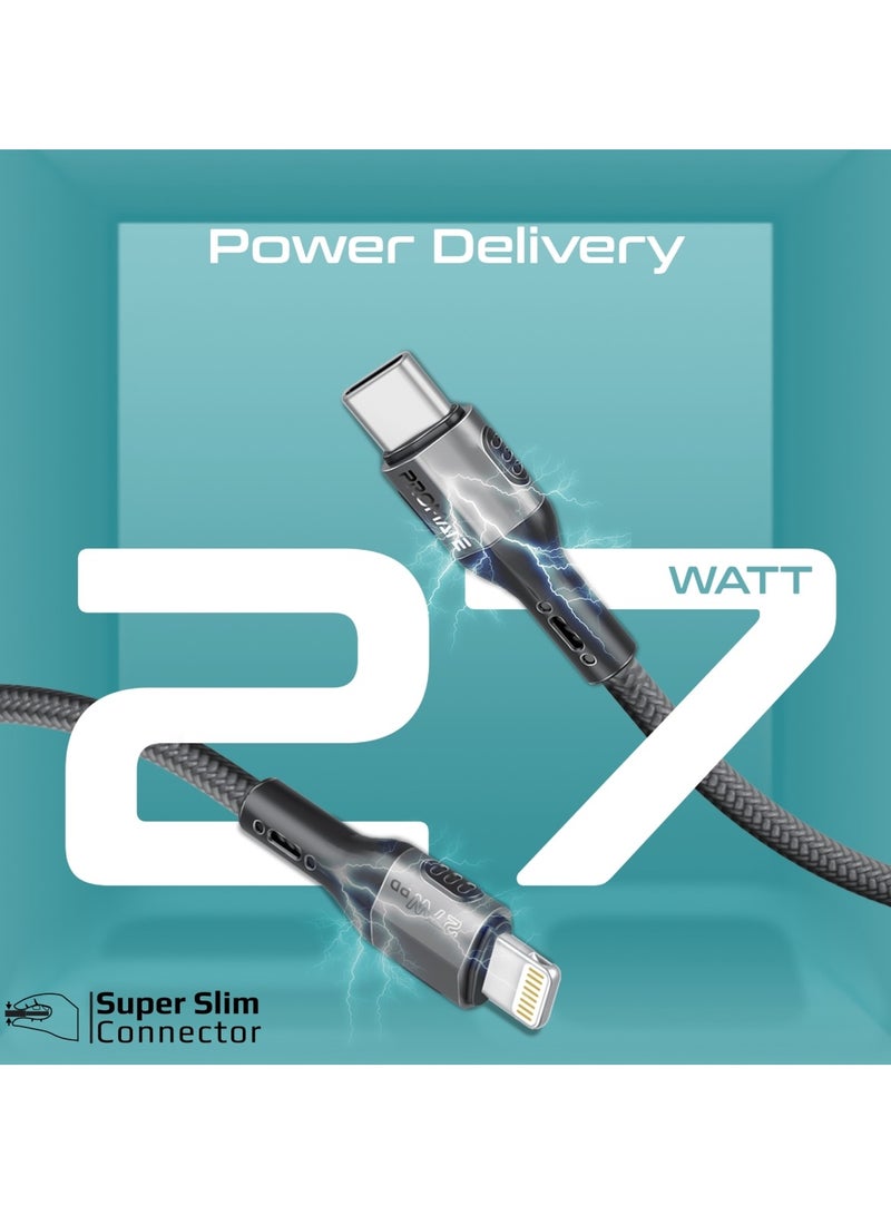 PROMATE - USB-C to Lightning Cord, Ultra-Fast 27W PD Charging Cable with Slim Connector Housing, 480Mbps Sync And Charge and 1.2m Heavy-Duty Braided Wire for USB-C Smartphones, Tablets, Laptops, FletchLink-Ci Black - Image 1