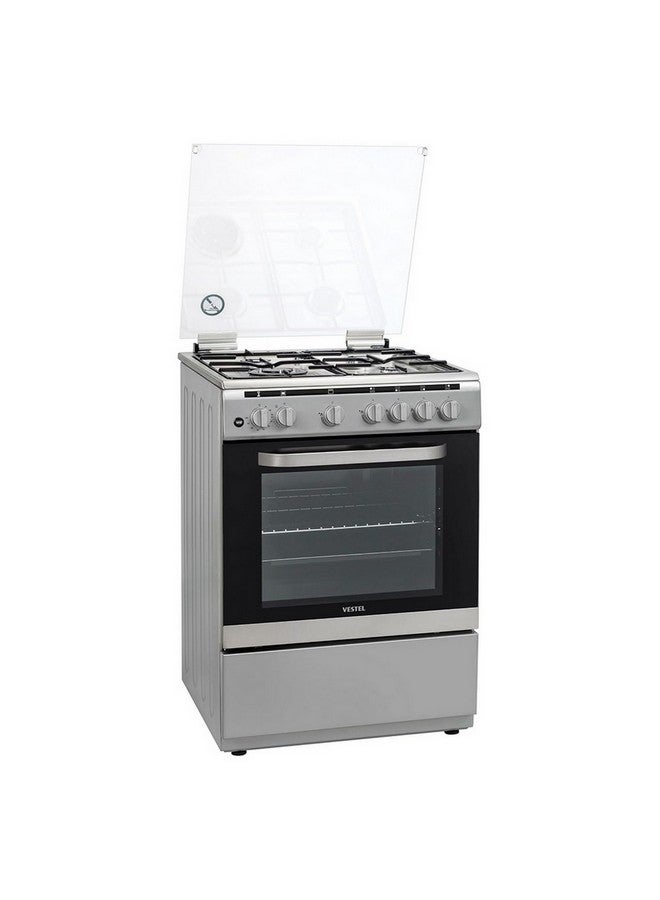 VESTEL 4-Burners Full Safety Gas Cooker Oven Silver and Black 60 x 60 cm FG6P4089NX FG6P4089NX Silver and Black 