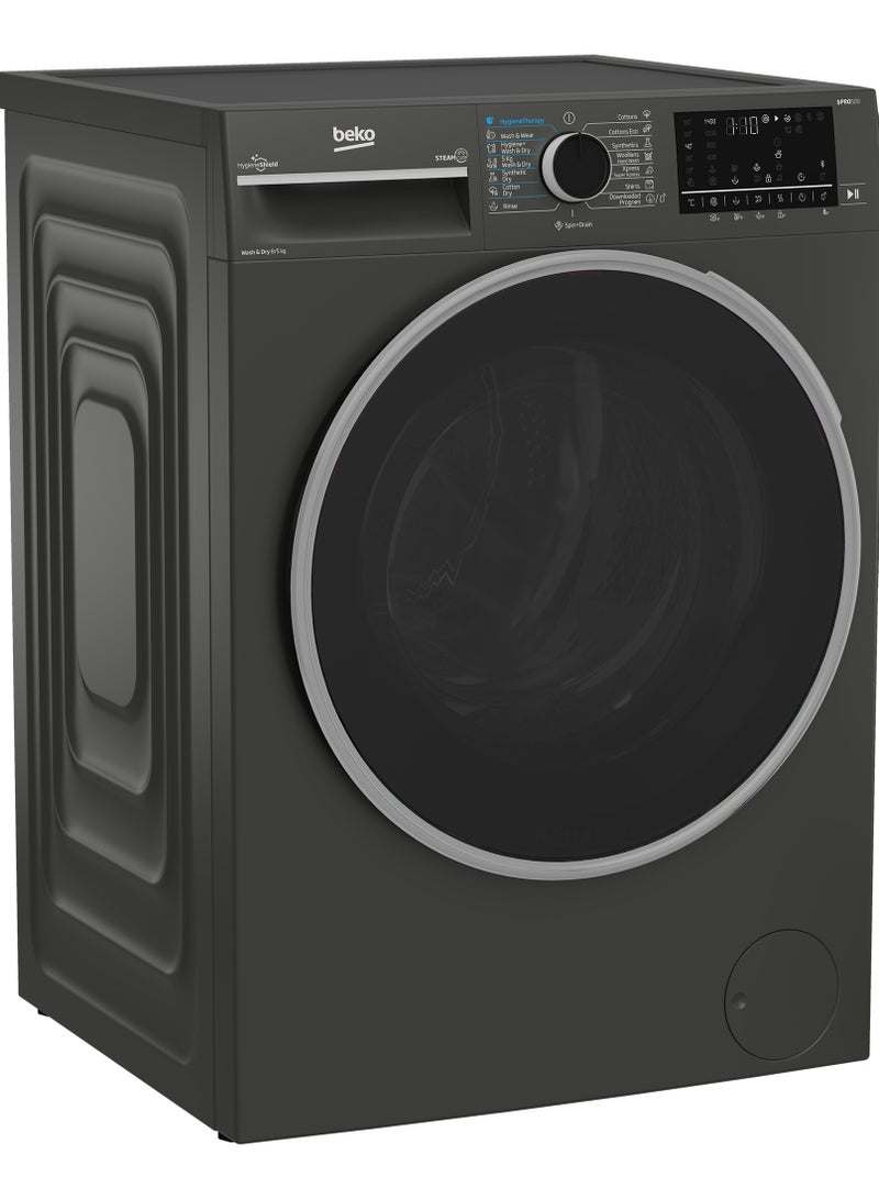 بيكو 8kg Front Load Washing Machine With 5kg dryer - 1400 RPM - Pro Smart Inverter & Steam Cure - Bluetooth - Iron Finish - Digital Display BWD08520MCI Manhattan Grey  - Image 2