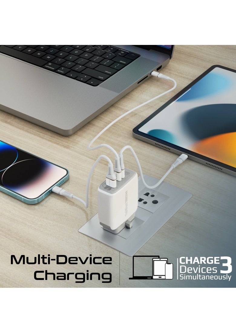 PROMATE USB-C Charger, Premium GaNFast Technology 120W Type-C Power Delivery Adapter with Dual USB-C Ports, QC 3.0 USB Port, Adaptive Charging, Smaller Design and Surge Protect for Smartphones, Laptops, PowerPort-120 White White - Image 3