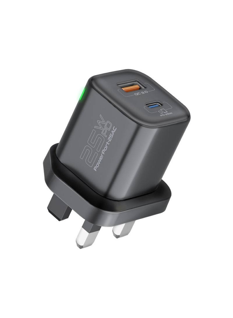 PROMATE Wall Charger Compact 25W USB-C Power Delivery AC Charger with 18W QC 3.0 Charging Port, Adaptive Smart Charging and Short-Circuit Protection for iPhone 14, Galaxy S23, iPad Air, PowerPort-25AC Black  - Image 1