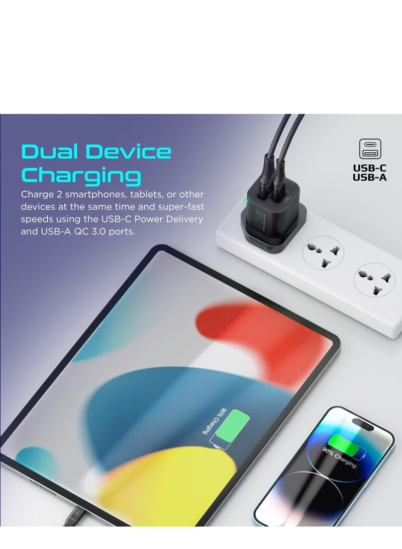 PROMATE Wall Charger Compact 25W USB-C Power Delivery AC Charger with 18W QC 3.0 Charging Port, Adaptive Smart Charging and Short-Circuit Protection for iPhone 14, Galaxy S23, iPad Air, PowerPort-25AC Black  - Image 4