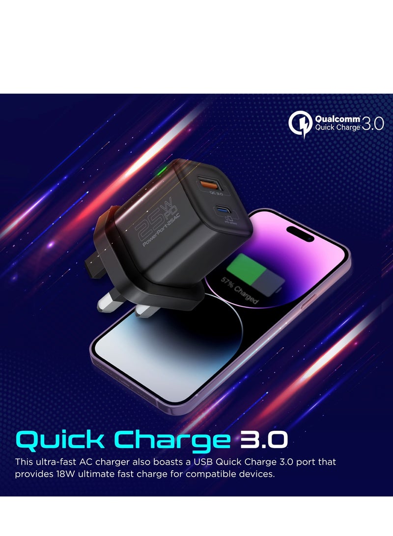 PROMATE Wall Charger Compact 25W USB-C Power Delivery AC Charger with 18W QC 3.0 Charging Port, Adaptive Smart Charging and Short-Circuit Protection for iPhone 14, Galaxy S23, iPad Air, PowerPort-25AC Black  - Image 3