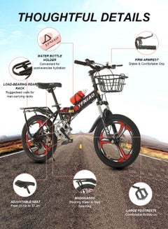 كيدل 18/20/22 Inch Foldable Bike, 7 Speed Mountain Bicycle for Children, with Steel Frame Dual Brake, Basket and Passagener Rear Seat, for 6-14 Years Boys and Girls 22inch  - Image 5