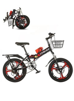 كيدل 18/20/22 Inch Foldable Bike, 7 Speed Mountain Bicycle for Children, with Steel Frame Dual Brake, Basket and Passagener Rear Seat, for 6-14 Years Boys and Girls 20inch  - Image 1