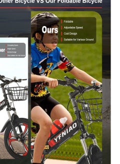 كيدل 18/20/22 Inch Foldable Bike, 7 Speed Mountain Bicycle for Children, with Steel Frame Dual Brake, Basket and Passagener Rear Seat, for 6-14 Years Boys and Girls 20inch  - Image 3