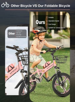 Kidle 18/20/22 Inch Foldable Bike, 7 Speed Mountain Bicycle for Children, with Steel Frame Dual Brake, Basket and Passagener Rear Seat, for 6-14 Years Boys and Girls 18inch  - Image 3