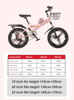 Kidle 18/20/22 Inch Foldable Bike, 7 Speed Mountain Bicycle for Children, with Steel Frame Dual Brake, Basket and Passagener Rear Seat, for 6-14 Years Boys and Girls 18inch  - Image 4