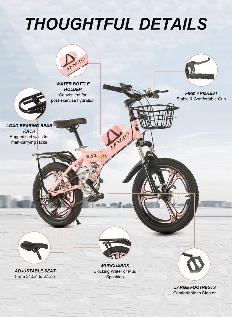 18/20/22 Inch Foldable Bike, 7 Speed Mountain Bicycle for Children, with Steel Frame Dual Brake, Basket and Passagener Rear Seat, for 6-14 Years Boys and Girls 22inch - pnsku/N70130685V/45/_/1732265180/303f4f90-c1bb-4b67-92eb-e0a5d28424fe