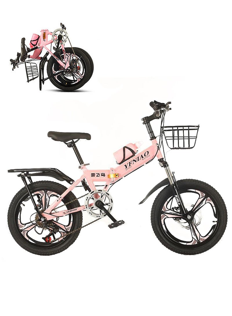 Kidle 18/20/22 Inch Foldable Bike, 7 Speed Mountain Bicycle for Children, with Steel Frame Dual Brake, Basket and Passagener Rear Seat, for 6-14 Years Boys and Girls 22inch  - Image 1