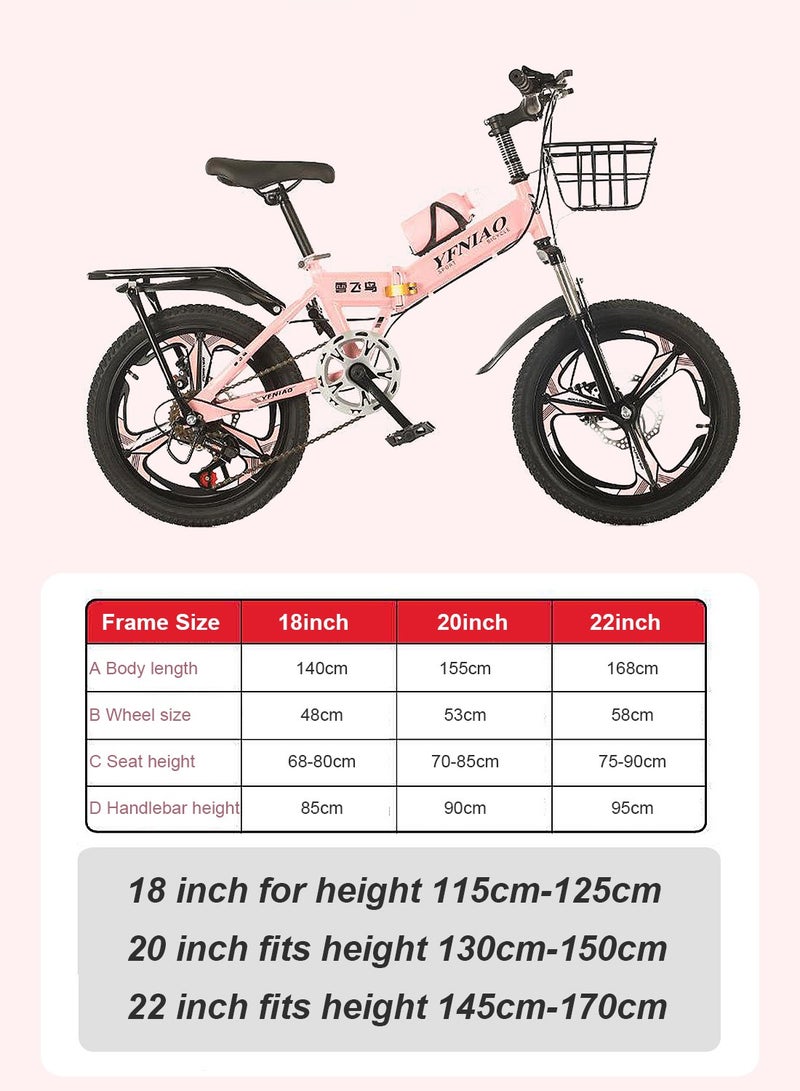 18/20/22 Inch Foldable Bike, 7 Speed Mountain Bicycle for Children, with Steel Frame Dual Brake, Basket and Passagener Rear Seat, for 6-14 Years Boys and Girls 22inch - pnsku/N70130685V/45/_/1732265187/5e13b05f-781c-4deb-9336-44ac7c3f3e50