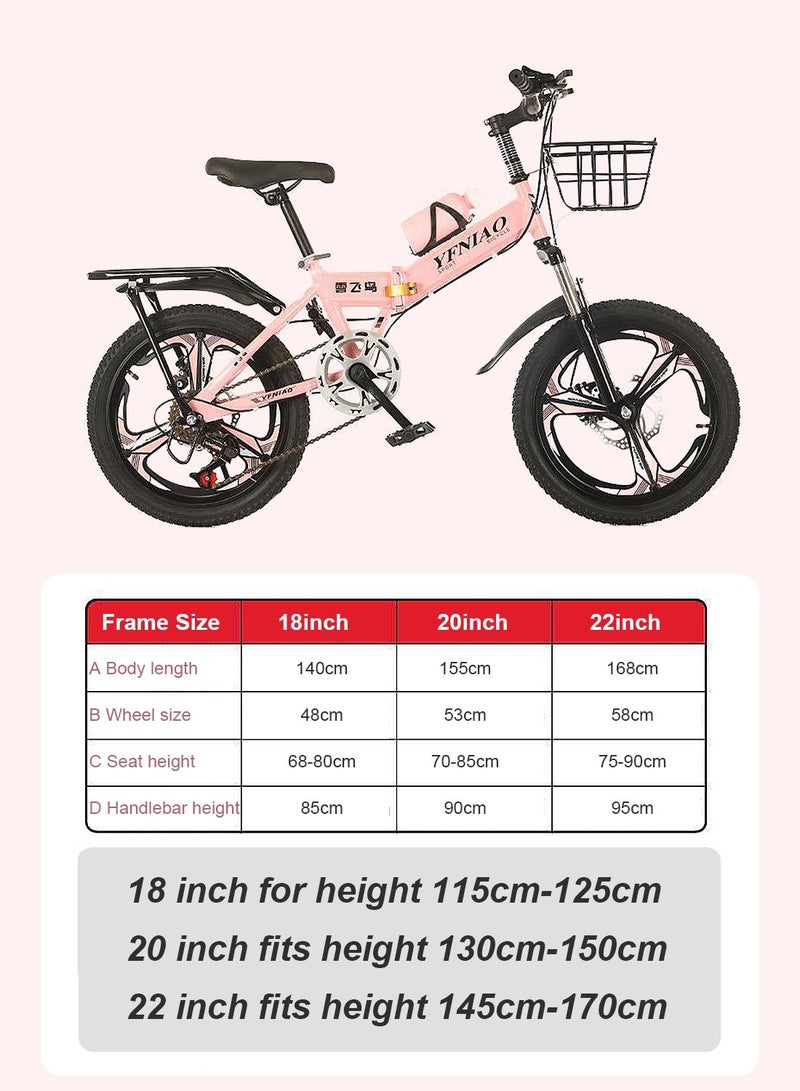 Kidle 18/20/22 Inch Foldable Bike, 7 Speed Mountain Bicycle for Children, with Steel Frame Dual Brake, Basket and Passagener Rear Seat, for 6-14 Years Boys and Girls 20inch  - Image 4