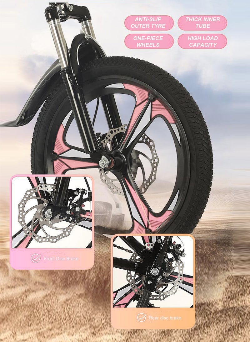 18/20/22 Inch Foldable Bike, 7 Speed Mountain Bicycle for Children, with Steel Frame Dual Brake, Basket and Passagener Rear Seat, for 6-14 Years Boys and Girls 20inch