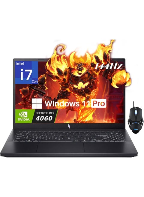 Nitro V 15 Gaming Laptop With 15.6-Inch Display, Core i7-13620H Processor/64GB RAM/1TB SSD/8GB NVIDIA GeForce RTX 4060 Graphics/Windows 11 Pro With Gaming Mouse English Obsidian Black