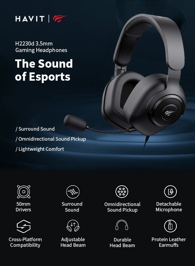 havit Wired Gaming Headphone with Memory Foam Earmuffs, High-Quality Headset with Detachable Microphone, A Perfect Choice for Competitive Gaming - Image 2