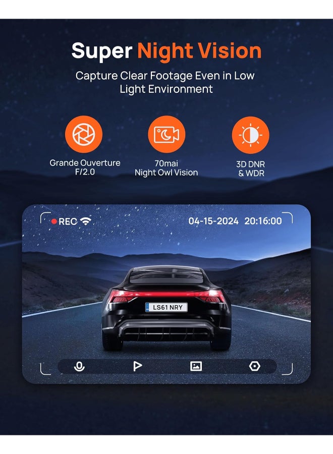 70mai M310 DashCam, 2K Resolution, Type-C Interface, Voice Control, MaiColor Vivid+ Solution, Night Owl Vision, WiFi & App, Optional Parking Mode, Upto 256GB Supported - Image 3