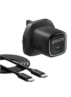 Anker 25W USB C Plug, Compact and Foldable, Supports PPS Fast Charging for Samsung Galaxy S24/Z Fold/Z Flip/Tab, iPhone (5 ft USB C Cable Included) - Black  - Image 1