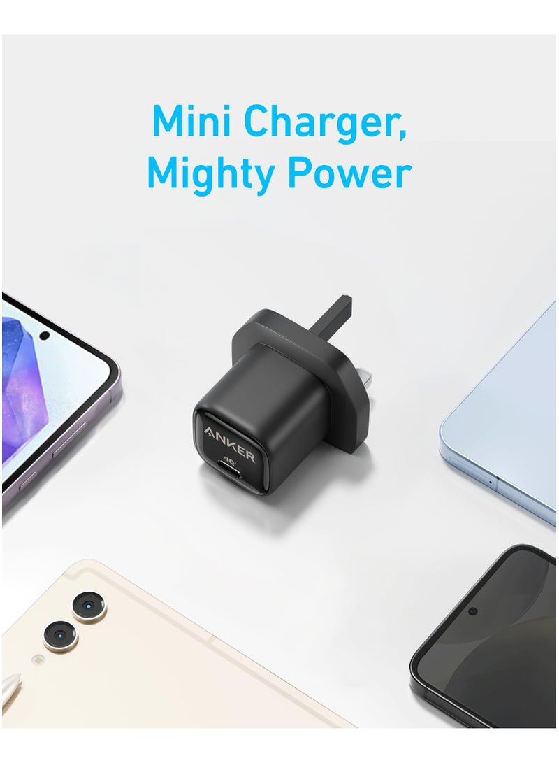 Anker - 25W USB C Plug, Compact and Foldable, Supports PPS Fast Charging for Samsung Galaxy S24/Z Fold/Z Flip/Tab, iPhone (5 ft USB C Cable Included) - Black - Image 1