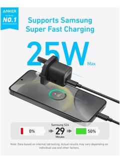 Anker 25W USB C Plug, Compact and Foldable, Supports PPS Fast Charging for Samsung Galaxy S24/Z Fold/Z Flip/Tab, iPhone (5 ft USB C Cable Included) - Black  - Image 2