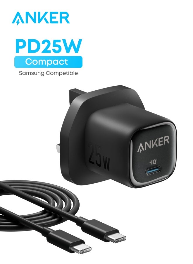 Anker 25W USB C Plug, Supports PPS Fast Charging for for iPhone 16/16 Pro/16 Pro Max/15, Samsung Galaxy S25/S24/Z Fold/Z Flip/Tab (5 ft USB C Cable Included) Black - Image 1
