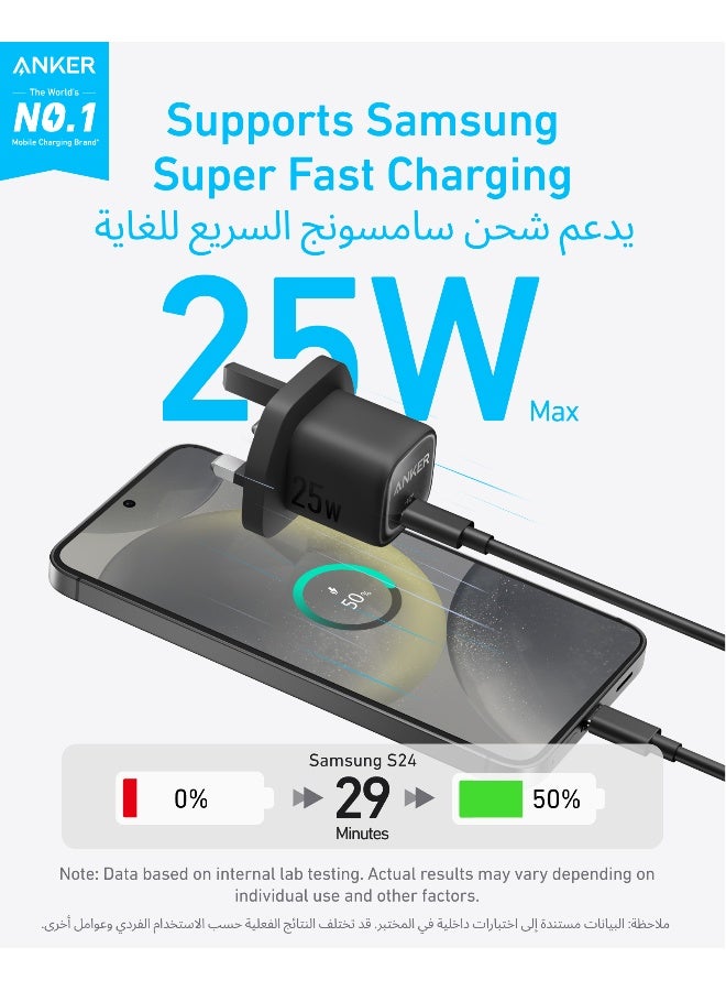 Anker 25W USB C Plug, Supports PPS Fast Charging for for iPhone 16/16 Pro/16 Pro Max/15, Samsung Galaxy S25/S24/Z Fold/Z Flip/Tab (5 ft USB C Cable Included) Black - Image 2