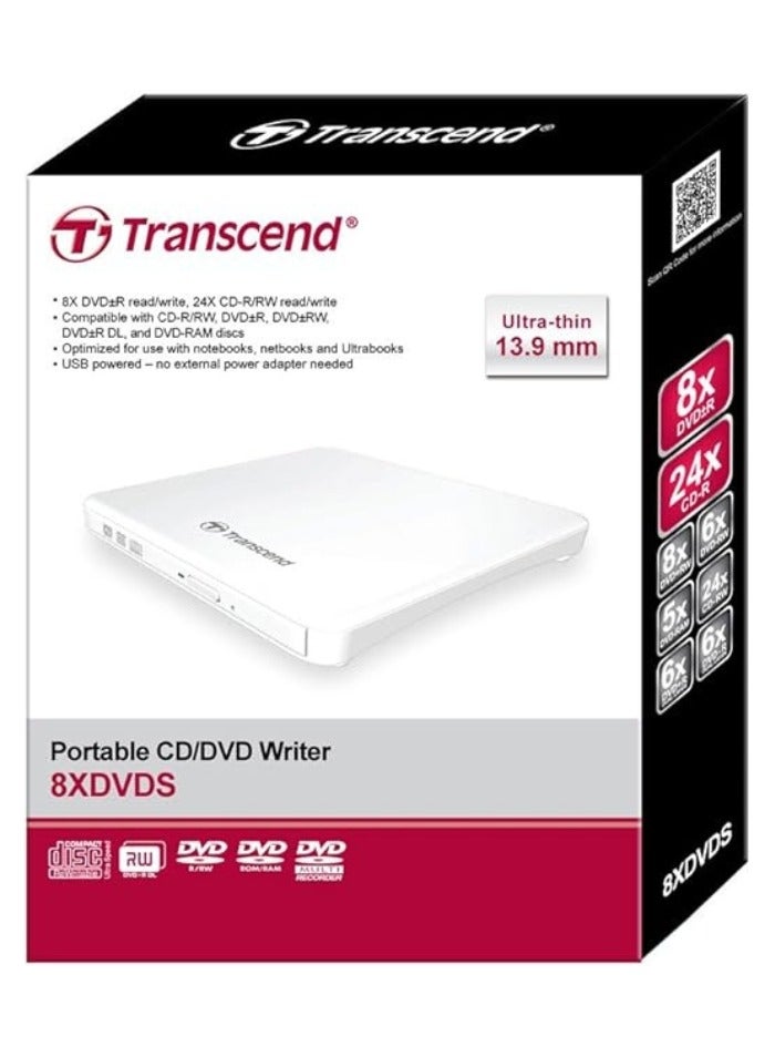 ترانسيند Extra Slim Portable 8X DVD Writer TS8XDVDS-W | White 4.7 GB  - Image 2