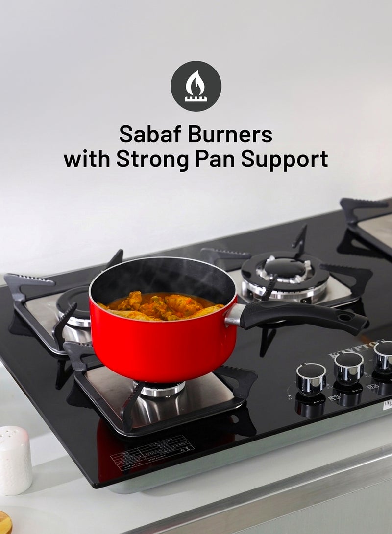 KRYPTON 2-In-1 Built-In Gas Hob - 5 Burners, Tempered Glass Top, Stove With Sabaf Burner, Low Consumption And Improved Flow For Efficient Heating/ Pulse Ignition System, Perfect For Residential Use, Apartment, 2 Years Warranty KNGC6434 Black - Image 4