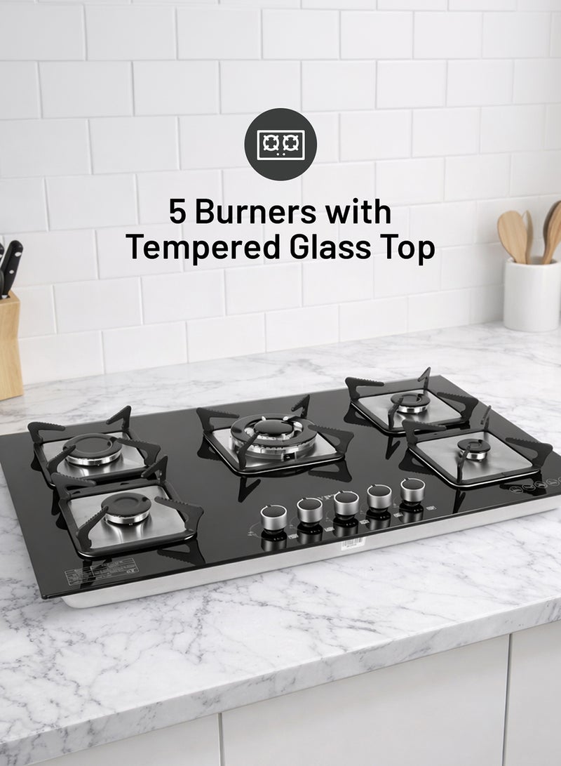 KRYPTON 2-In-1 Built-In Gas Hob - 5 Burners, Tempered Glass Top, Stove With Sabaf Burner, Low Consumption And Improved Flow For Efficient Heating/ Pulse Ignition System, Perfect For Residential Use, Apartment, 2 Years Warranty KNGC6434 Black - Image 2