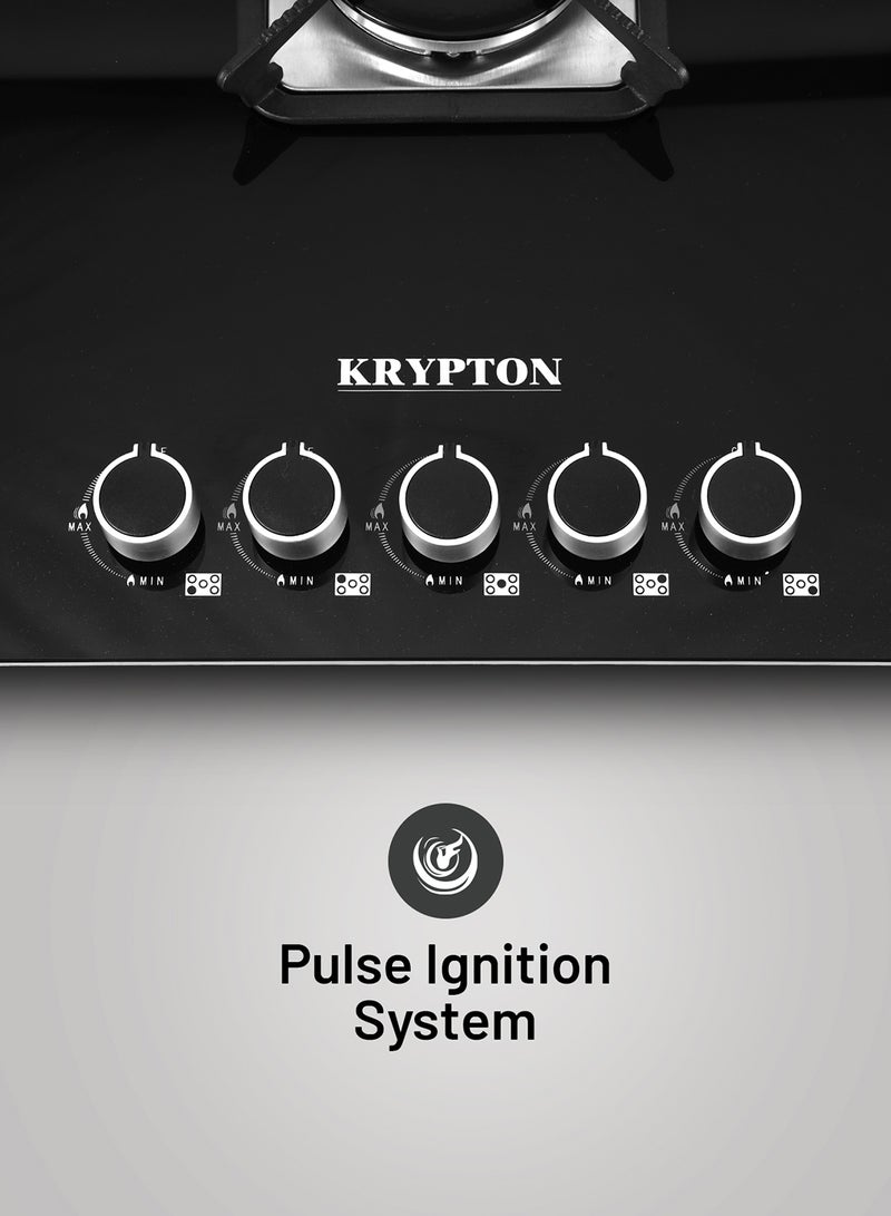 KRYPTON 2-In-1 Built-In Gas Hob - 5 Burners, Tempered Glass Top, Stove With Sabaf Burner, Low Consumption And Improved Flow For Efficient Heating/ Pulse Ignition System, Perfect For Residential Use, Apartment, 2 Years Warranty KNGC6434 Black - Image 3