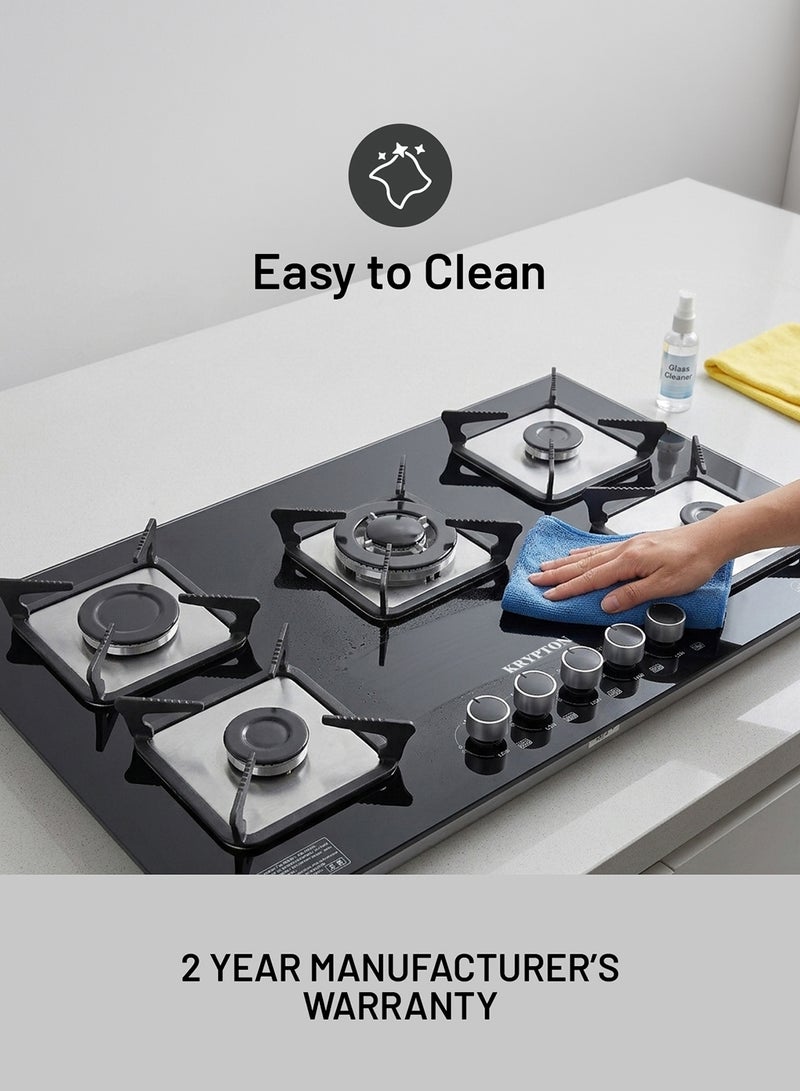 KRYPTON 2-In-1 Built-In Gas Hob - 5 Burners, Tempered Glass Top, Stove With Sabaf Burner, Low Consumption And Improved Flow For Efficient Heating/ Pulse Ignition System, Perfect For Residential Use, Apartment, 2 Years Warranty KNGC6434 Black - Image 5
