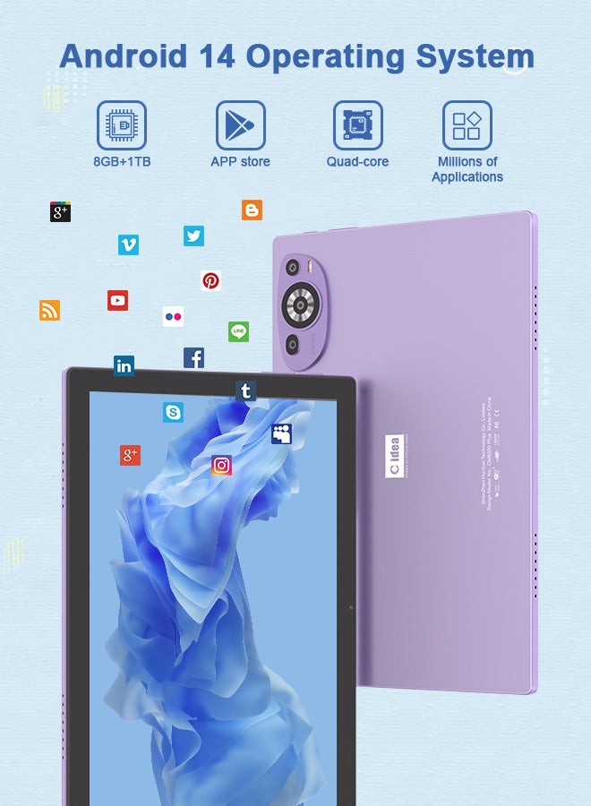 C idea Tablet 10.1 Inch Android 14 Tablet For Education 8GB RAM 1TB ROM With SIM And Pen CM8200plus-Purple  - Image 2