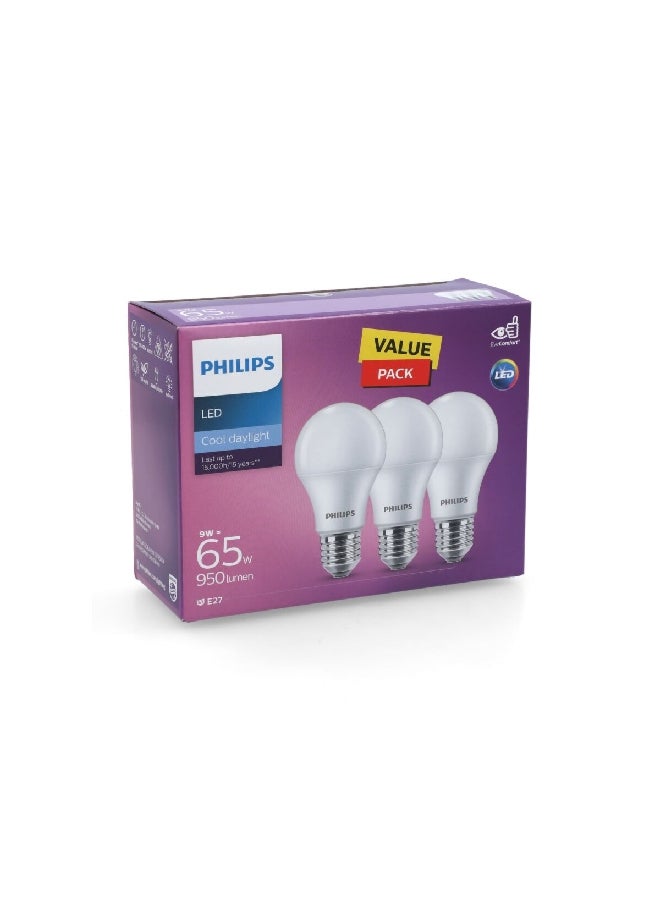 فيليبس 3-Piece 9W Non-Dimmable LED Bulb Cool Daylight 11.5 x 14.9 x 6.1 cm PHI-929002299486 Cool Daylight  - Image 3