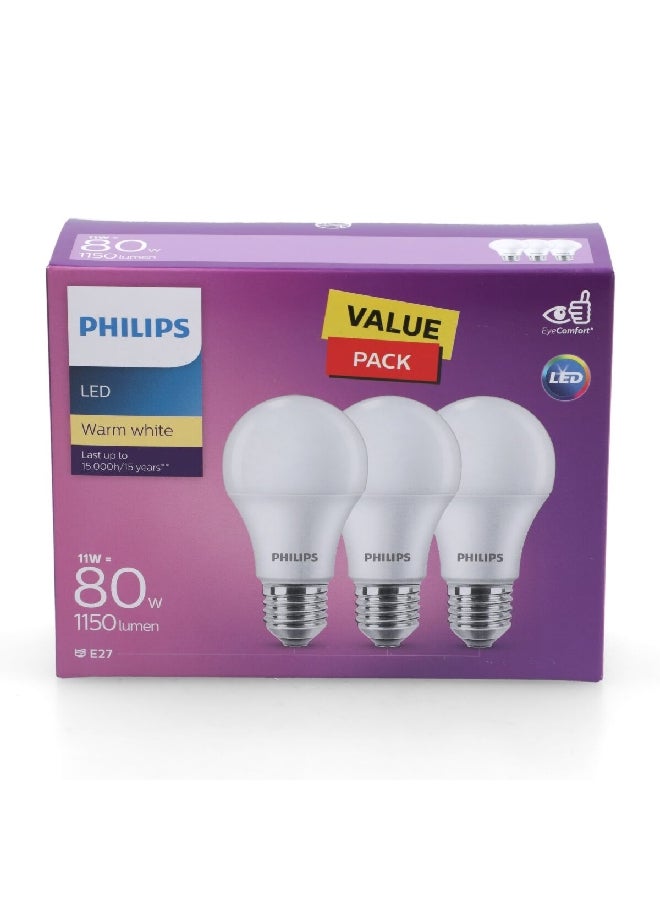 فيليبس 3-Piece 11W Non-Dimmable LED Bulb Warm White 11.5 x 14.9 x 6.1 cm PHI-929002299586  - Image 4