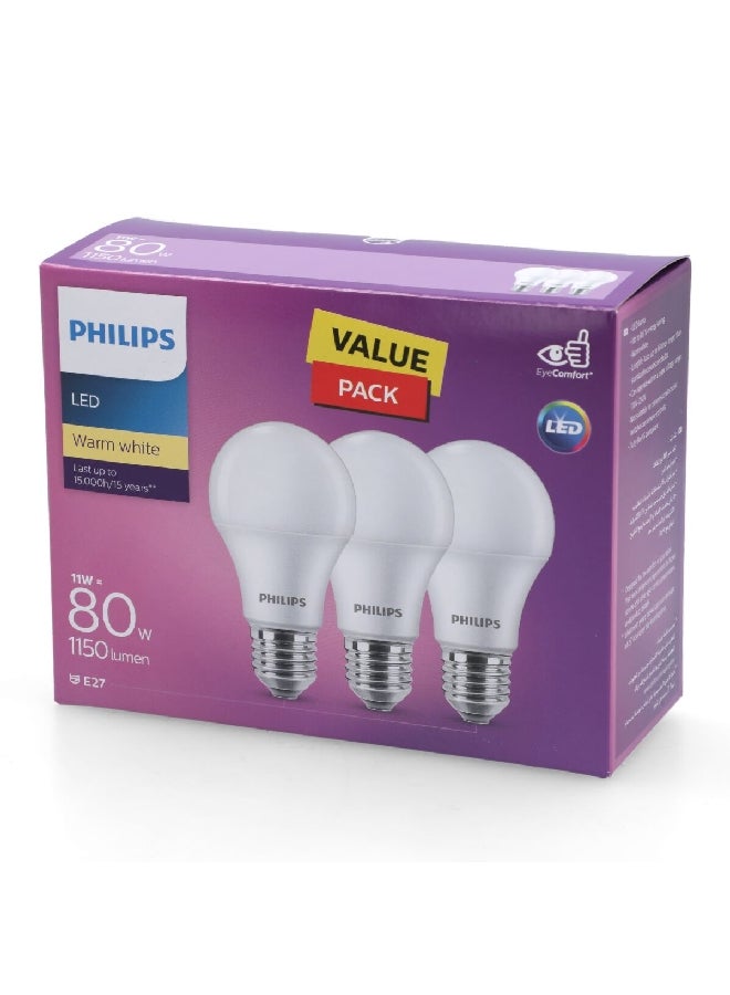فيليبس 3-Piece 11W Non-Dimmable LED Bulb Warm White 11.5 x 14.9 x 6.1 cm PHI-929002299586  - Image 5