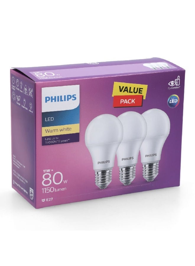 فيليبس 3-Piece 11W Non-Dimmable LED Bulb Warm White 11.5 x 14.9 x 6.1 cm PHI-929002299586  - Image 3