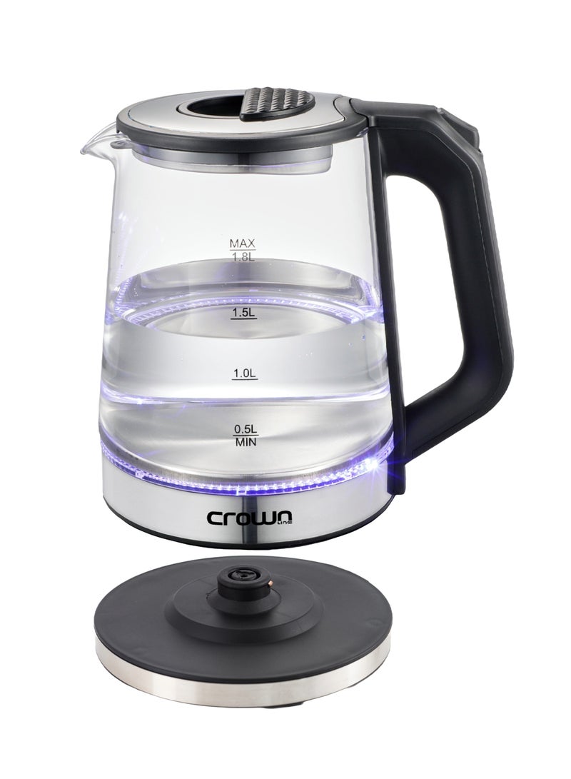 كراون لاين Electric Glass Kettle, Fast Boiling, Durable Design 1.8 L 2200 W KT-414 ‎Clear Glass With Black And Silver Accents  - Image 5