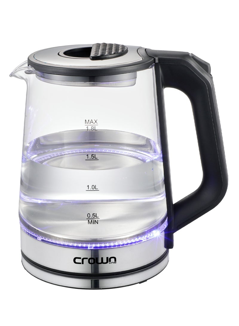كراون لاين Electric Glass Kettle, Fast Boiling, Durable Design 1.8 L 2200 W KT-414 ‎Clear Glass With Black And Silver Accents  - Image 2