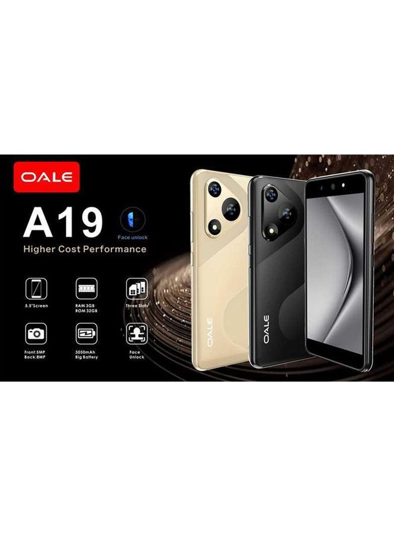 A19 Adroind Smartphone 5.5-inch screen 32GB + 3GB 5MP+8MP Camera 3050mAh battery Three Slots SIM 4G Astral Gold- Middle East Version