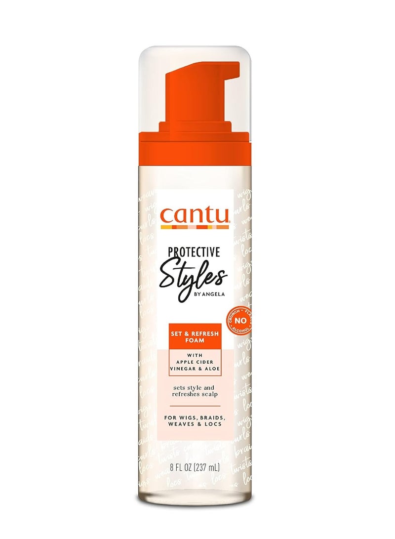 Cantu Protective Styles by Angela Set & Refresh Foam with Apple Cider Vinegar & Aloe, 8 Ounce 237 ml  - Image 1