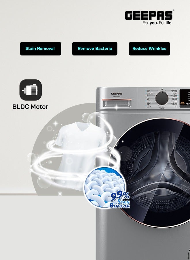 جيباس - Advanced Front Load Washing Machine with Digital Display, BLDC Motor, and Steam Clean 144 kW GWMF8140SRG Metallic Grey - Image 1